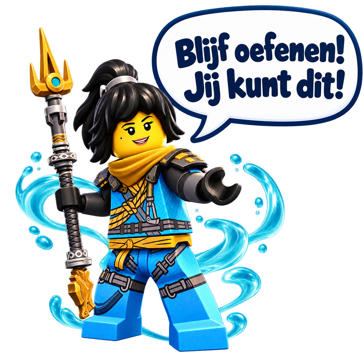 Aanmoedigende blauwe ninja: Blijf oefenen! Jij kunt dit!